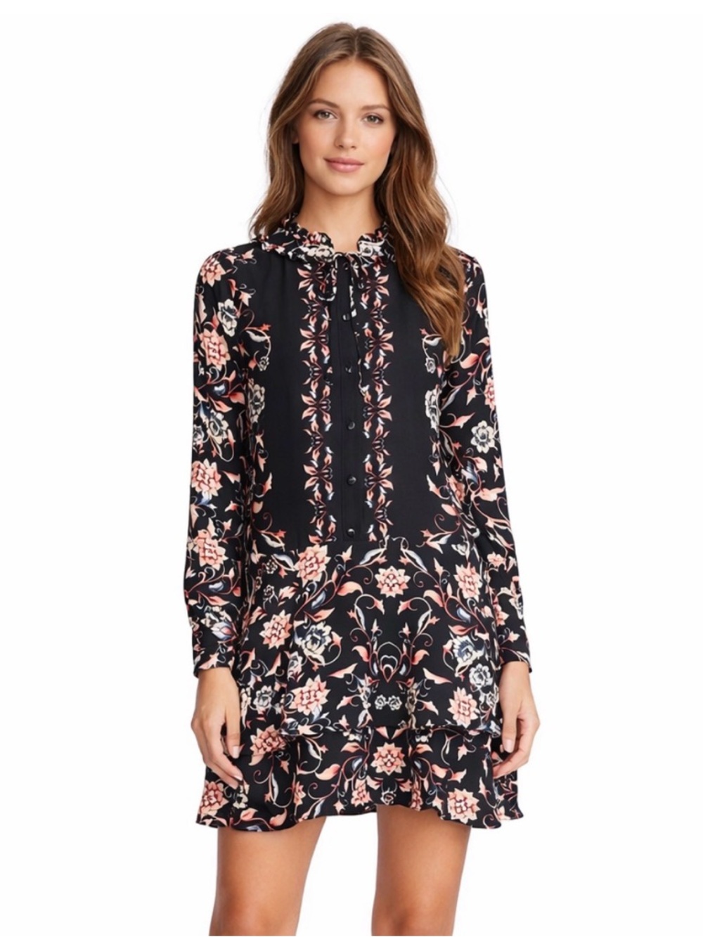 Parker Dress Black Silk Floral Long Sleeve Small Bohemian